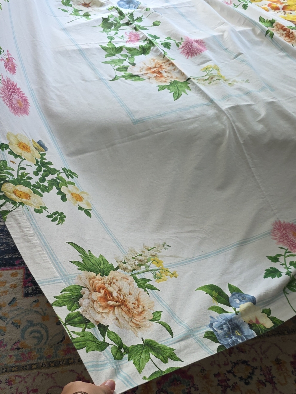 Williams Sonoma Floral Cotton Sheet in White with Pastel Blooms